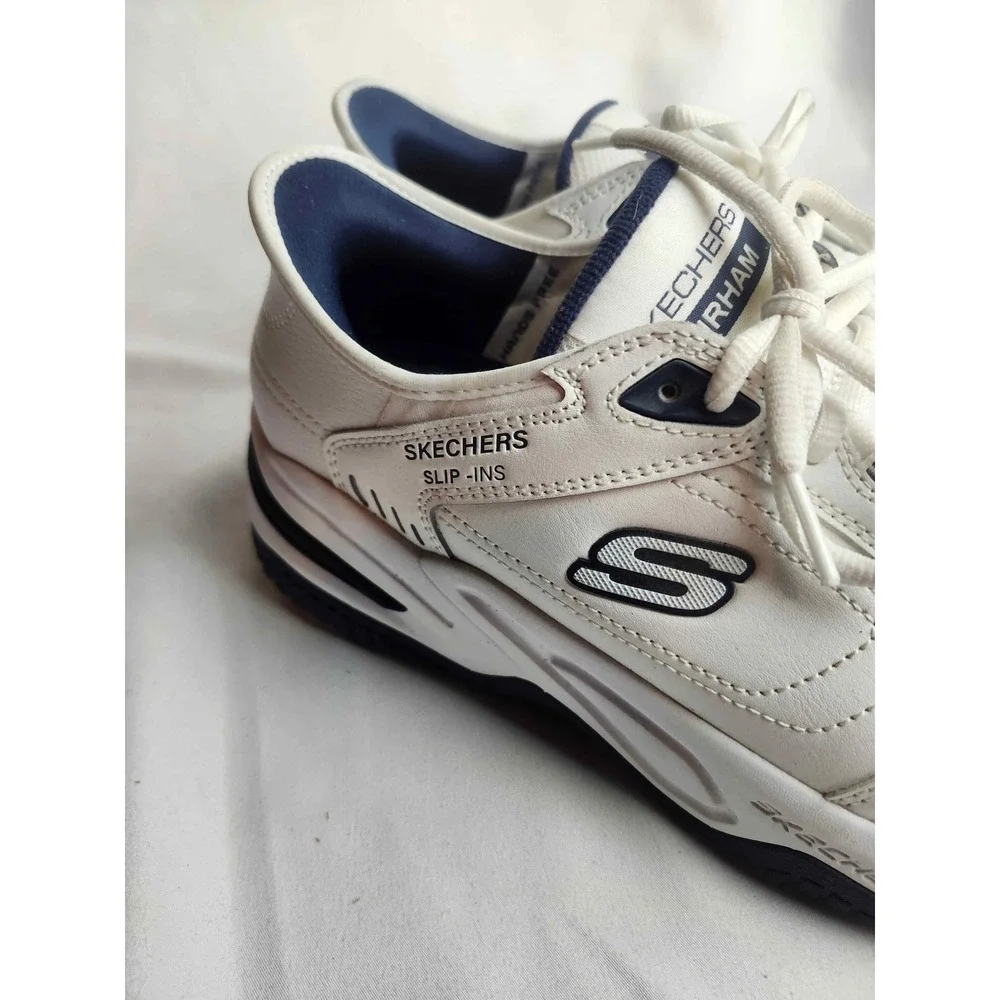 Skechers Hands Free Slip-ins Durham White Navy Extra Wide 232444WW Mens 9.5